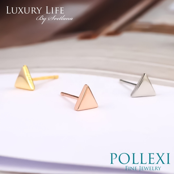 14k Gold Pyramid Stud Earrings - Picture 15 of 16